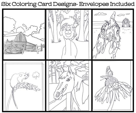Farm Life - Coloring Card Set (6 Cards With Envelopes) Set #2