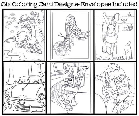 Home Scenes - Coloring Card Set (6 Cards With Envelopes) Set #4